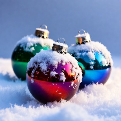 Christmas ornaments on snow