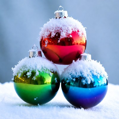 Colorful ornaments in snow