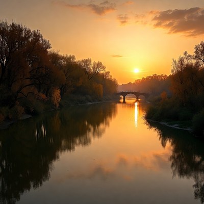 Sunset view over calm river
