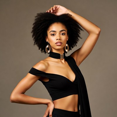 Model poses in studio setting