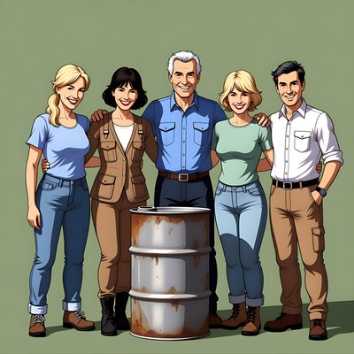 Team of friends by a barrel