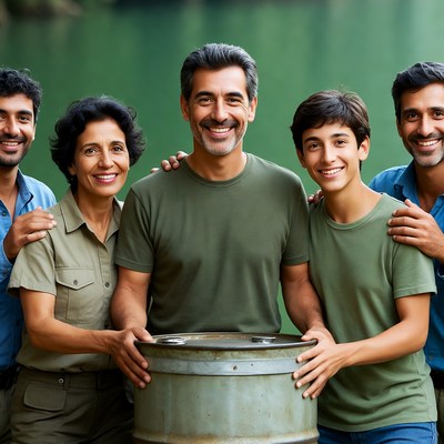 Family gathering by the water