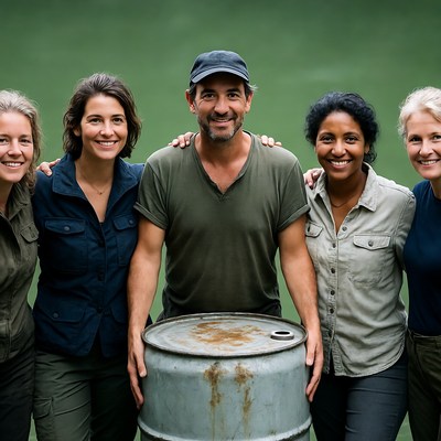 Group of five people at community project