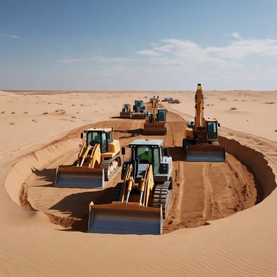Heavy machinery working in desert
