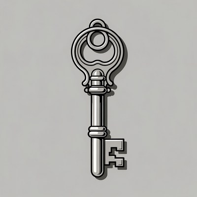 Old key on gray background