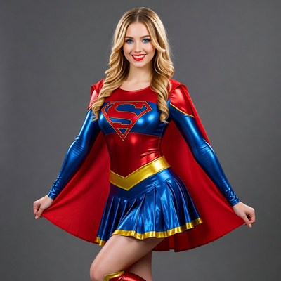 Superhero posing in bright costume