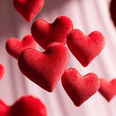 Red hearts floating in air