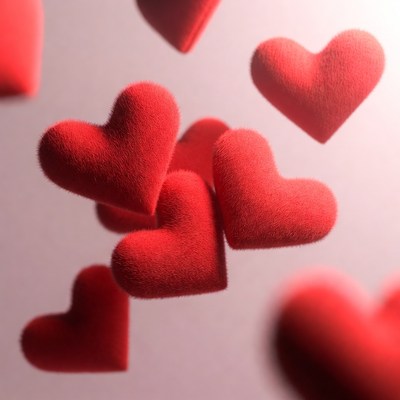 Floating red hearts on soft background