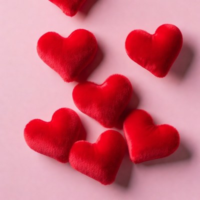 Red heart shapes on pink background