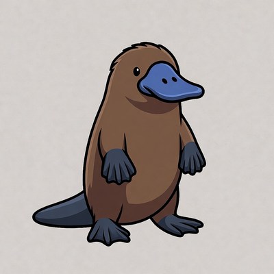 Upright cartoon platypus in a simple style