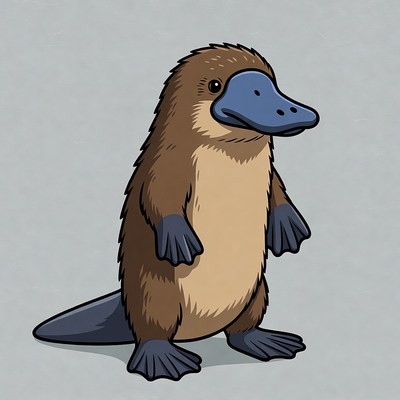 Platypus standing on gray background