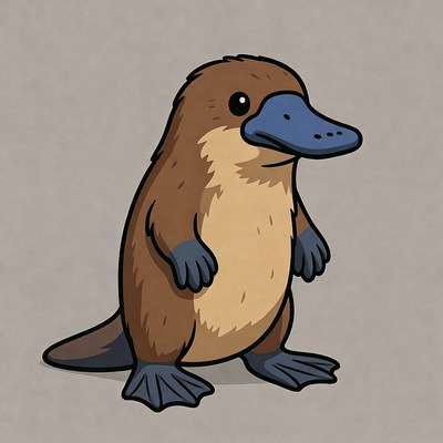 Cartoon platypus standing on grey background