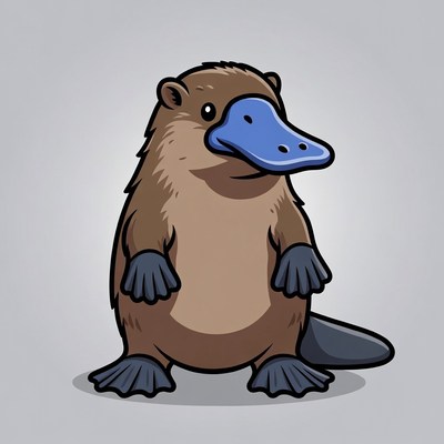 Cartoon platypus on gray background