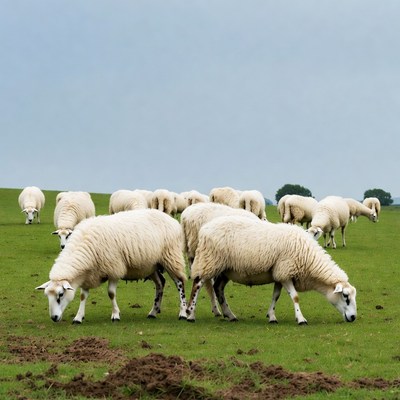 Sheep grazing on green field