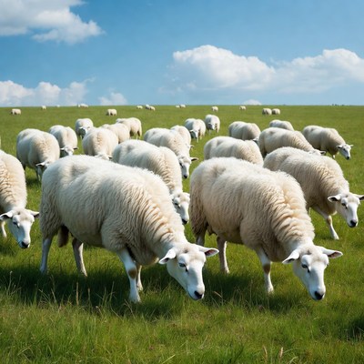 Sheep grazing on green field