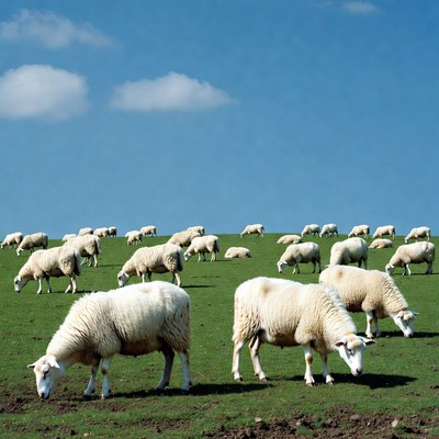 Sheep grazing on green hill