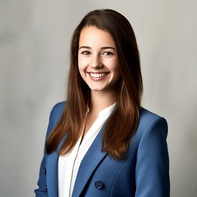 Business person smiling in blue suit