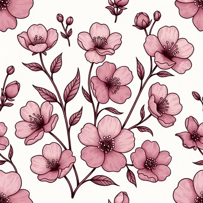 Floral pattern with pink flowers and leaves