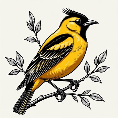 Bird sitting on a branch with leaves