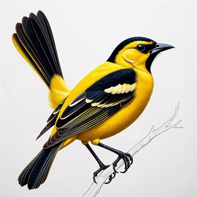 Bright yellow bird perched on branch