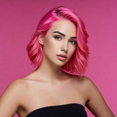 Portrait of a woman with bright pink hair