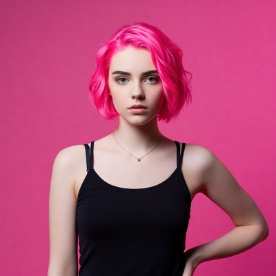 Young woman with pink hair posing