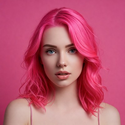 Young woman with bright pink hair