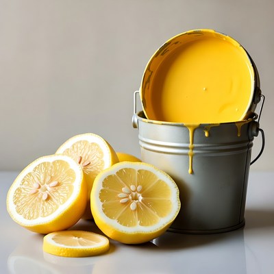 Lemons with yellow paint bucket