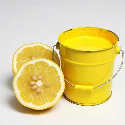 Yellow bucket with lemon slices on white