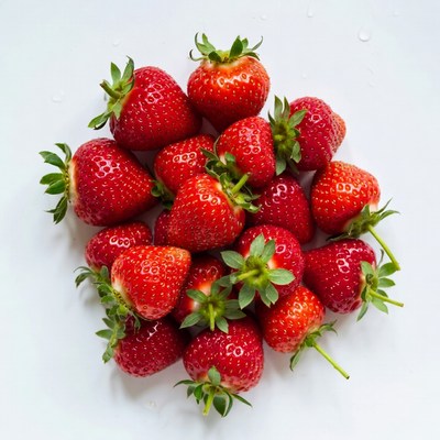 Fresh strawberries on a white surface