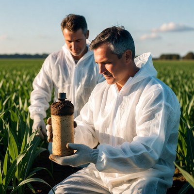 Farmers working with soil samples