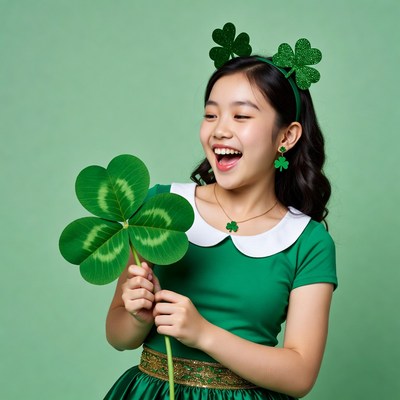 Girl holds large shamrock for celebration