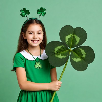 Girl in green dress with clover