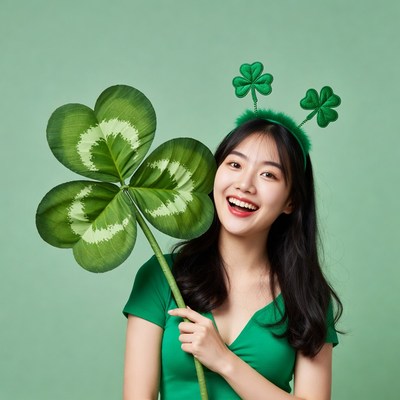 Celebrating with a clover prop