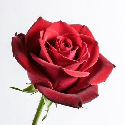 Red rose with closed petals on white background