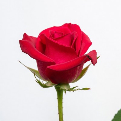Bright red rose with green stem