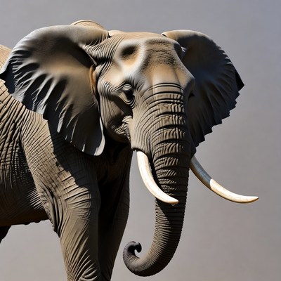Elephant portrait with tusks in focus