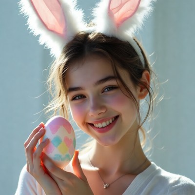 Girl with bunny ears and egg