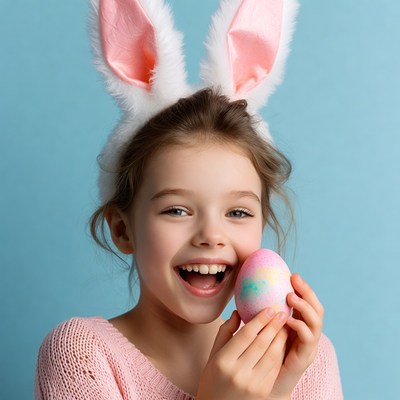 Happy child holds colorful egg