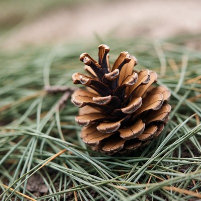 Nature scene with pine cone on needles