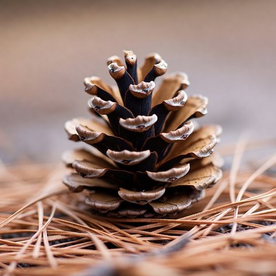 Pine cone on brown needles