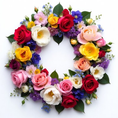 Colorful flower wreath design in summer