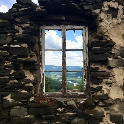 Window view in abandoned building