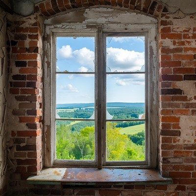 View from a broken window in a building