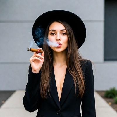 Woman smoking in smart attire