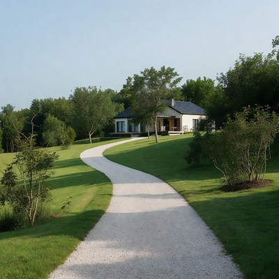 Path leading to a house in greenery