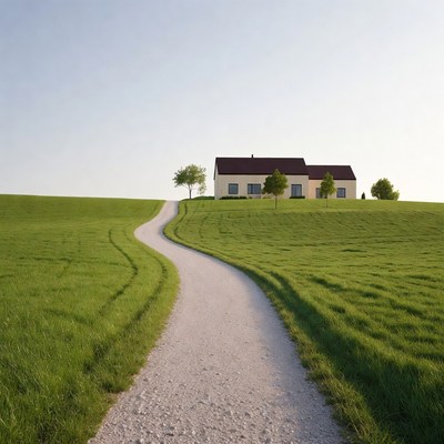 Path leading to a house on a hill