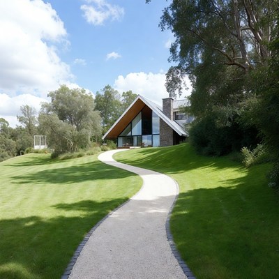 Modern house with garden stroll path