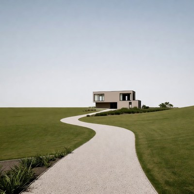 Modern house on a winding path