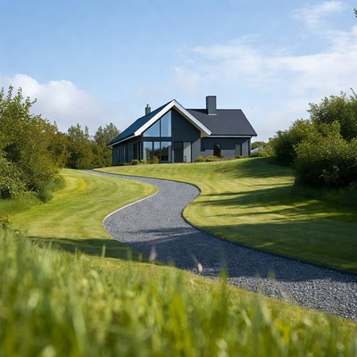 Modern house on grassy landscape